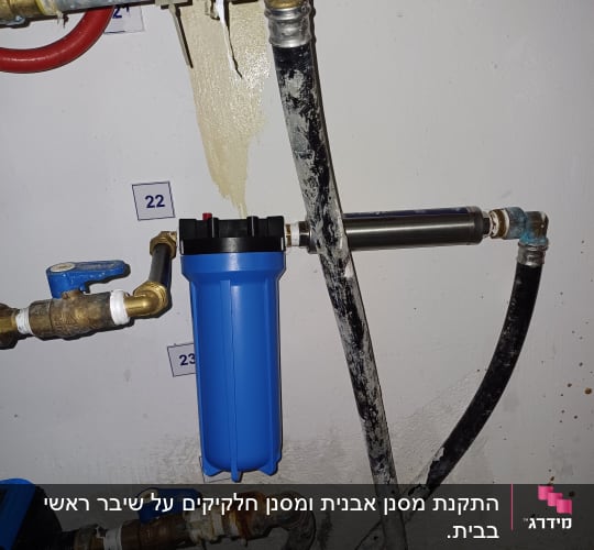 מסנן מים כחול עם צינורות וחיבורים